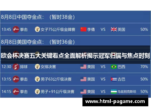 欧会杯决赛五大关键看点全面解析揭示冠军归属与焦点时刻