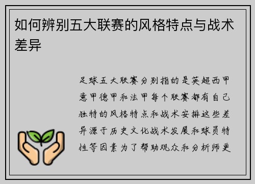 如何辨别五大联赛的风格特点与战术差异